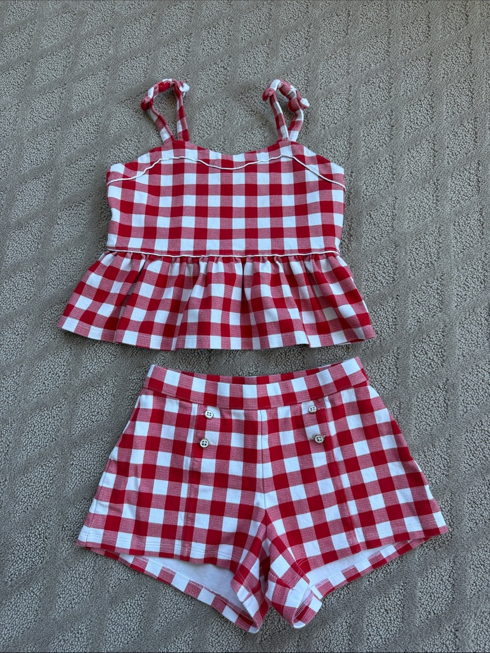Janie and Jack Red and White Gingham Tank Top with Matching Shorts